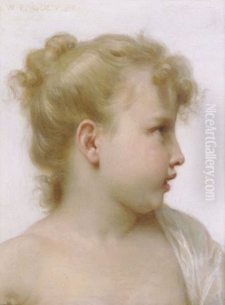 Study - Head Of A Little Girl Oil Painting by William-Adolphe Bouguereau