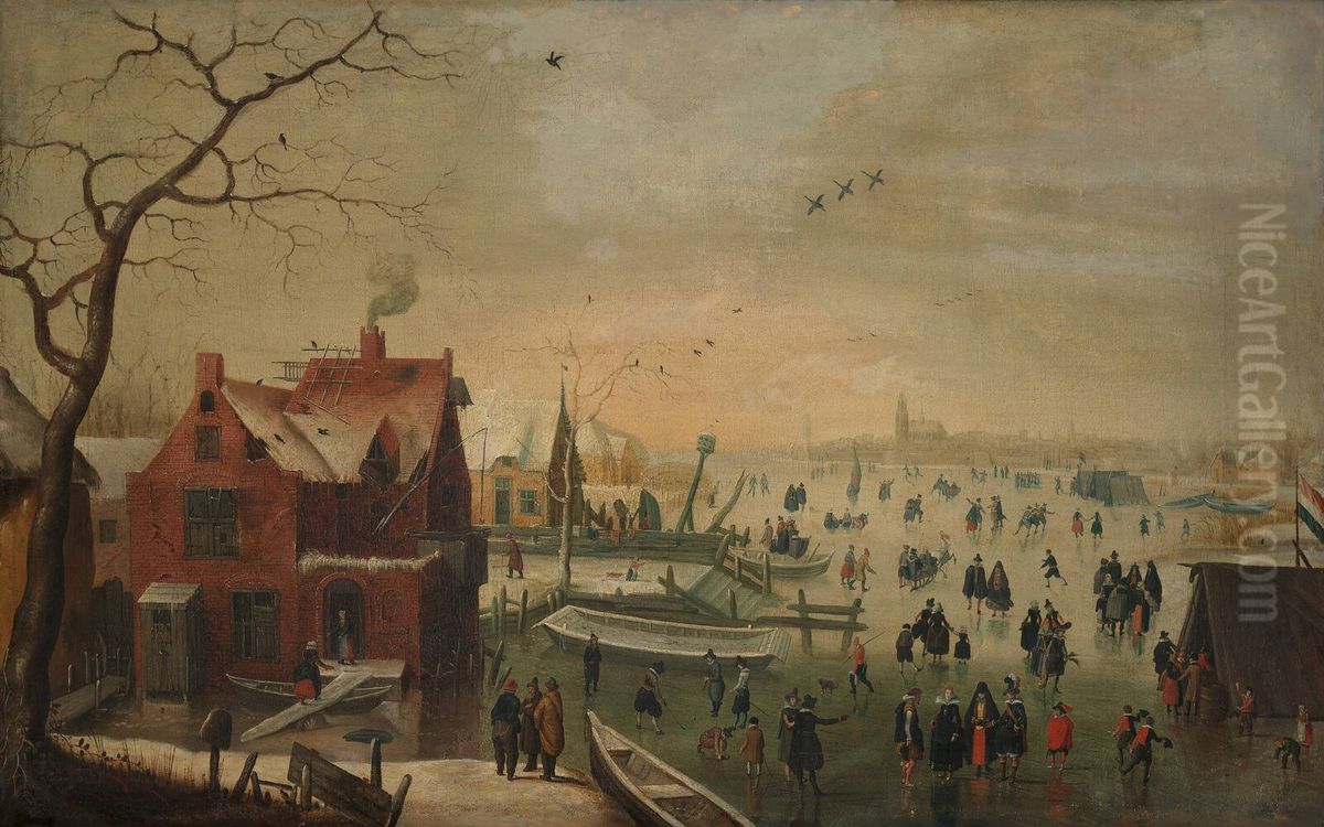 Ice skating Oil Painting by Hendrick Avercamp