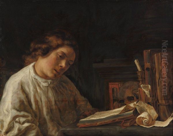 Self portrait with Vanitas-still life Oil Painting by Samuel Van Hoogstraten