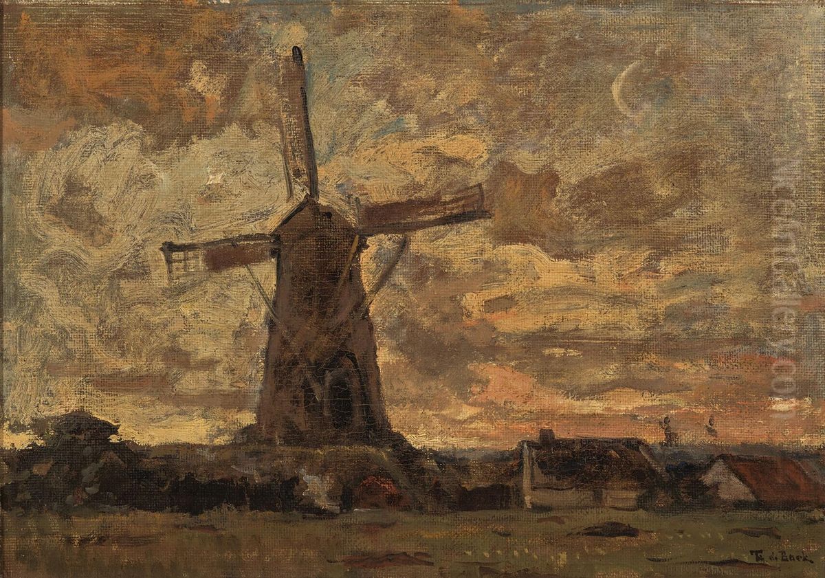 Molen te Renkum Oil Painting by Theophile Emile Achille De Bock