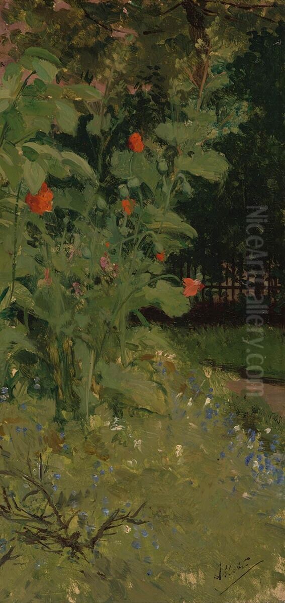 Garden Corner (Poppies) Oil Painting by August Allebe