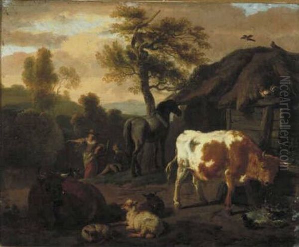 Landscape with Animals Oil Painting by Dirck van der Bergen