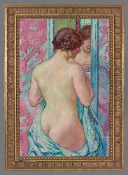 Staand naakt voor een spiegel Oil Painting by Theo van Rysselberghe