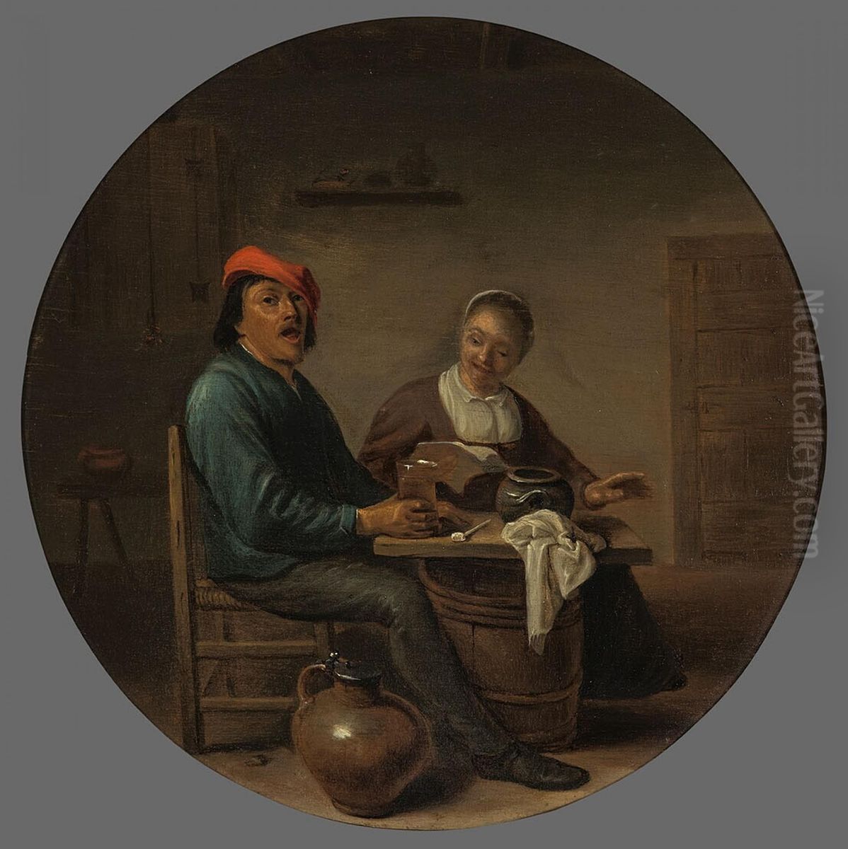 Peasants Singing in an Interior Oil Painting by Hendrik Martenszoon Sorgh