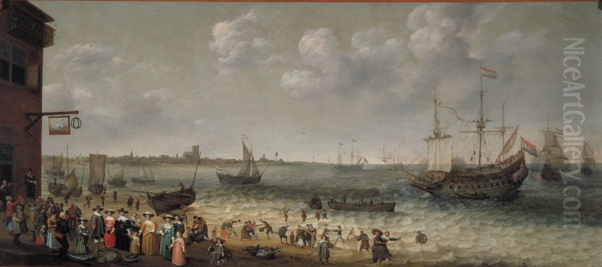 Portret van een familie aan de Maasmond bij Den Briel Oil Painting by Adam Willaerts