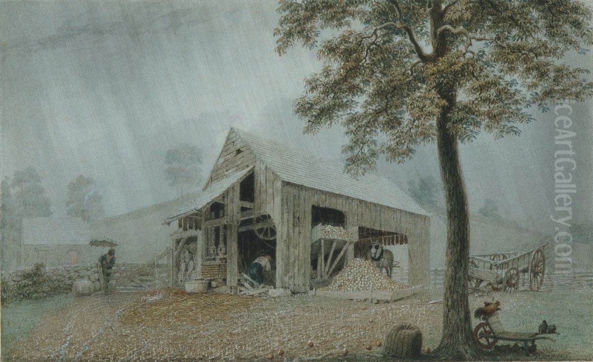 Rainstorm-Cider Mill at Redding, Connecticut Oil Painting by George Harvey