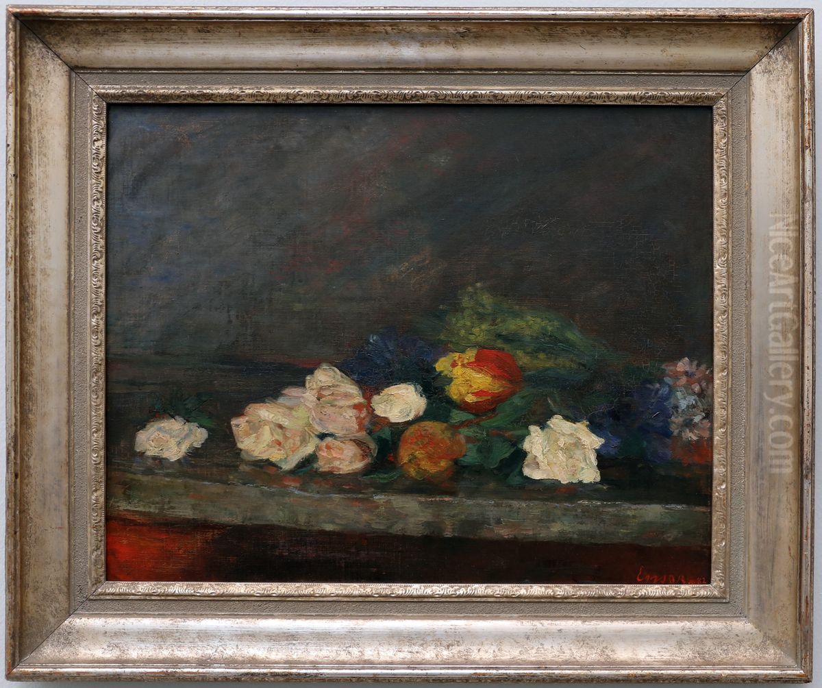 Bloemstilleven van tulpen en rozen Oil Painting by James Ensor