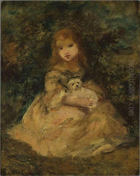 Meisje met hond op schoot Oil Painting by Narcisse Virgilio Diaz