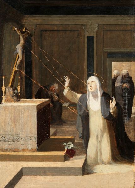 De heilige Catharina ontvangt de stigmata Oil Painting by Domenico Beccafumi