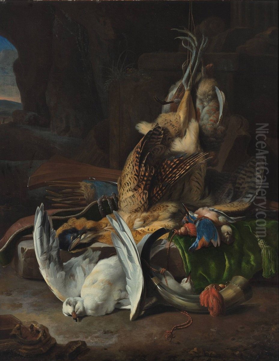 Dood gevogelte en jachtgerei Oil Painting by Melchior D'Hondecoeter