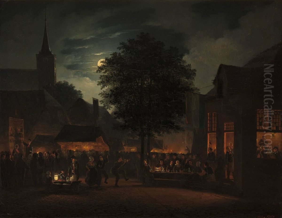 Village Fair by Night Oil Painting by Hendrik Gerrit ten Cate