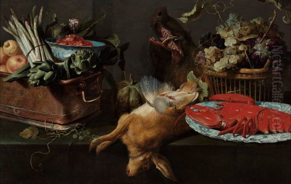 Stilleven met groenten, fruit, wild en een kreeft Oil Painting by Frans Snyders