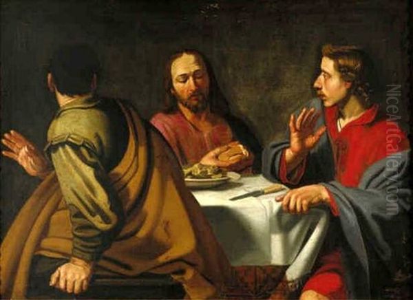 Christus en de beide discipelen te Emmaus Oil Painting by Hendrick Bloemaert