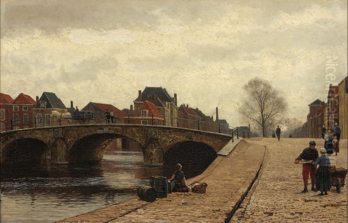 Spui in The Hague Oil Painting by Julius van de Sande Bakhuyzen