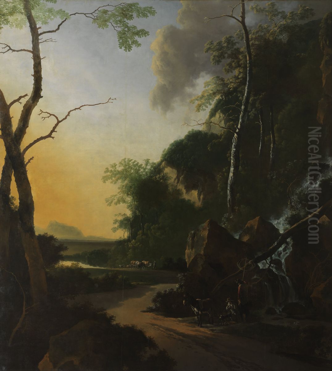 Italianate Landscape with Crab Fishers Oil Painting by Adam Pynacker