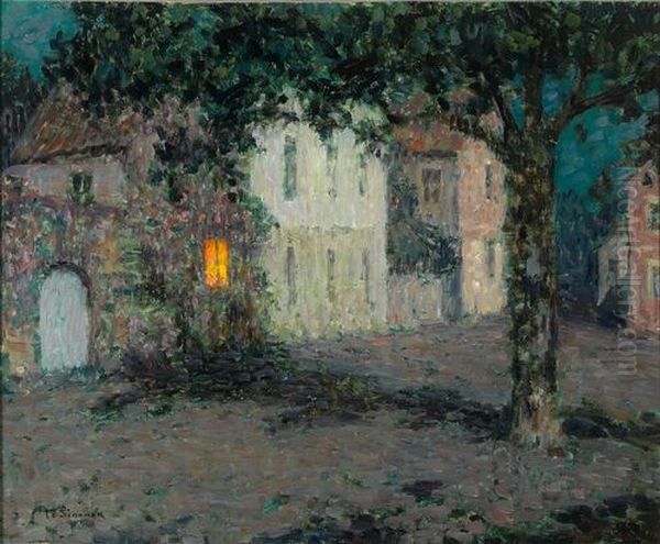Moonlit City Square in Cherbourg Oil Painting by Henri Le Sidaner