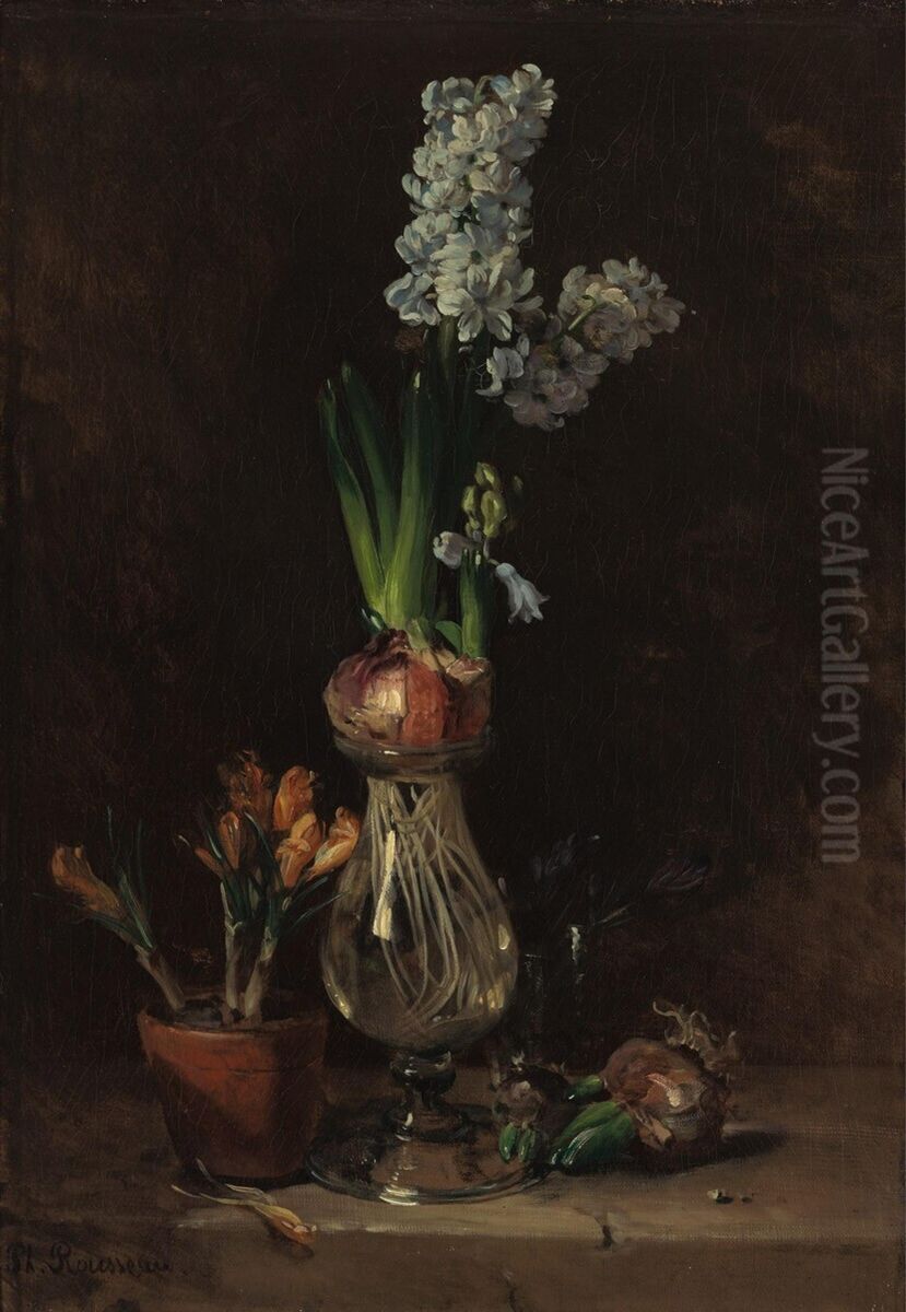Stilleven met glas hyacinthen Oil Painting by Philippe Rousseau