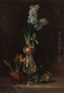 Stilleven met glas hyacinthen