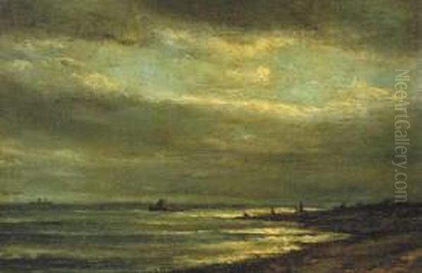 Kust bij maanlicht Oil Painting by Louis Artan