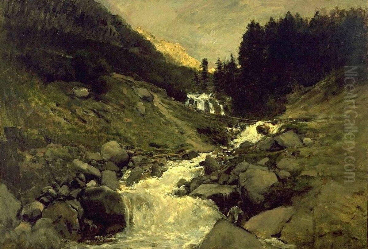 De waterval van de Mahoura, Cauterets. Oil Painting by Charles-Francois Daubigny