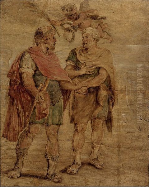 Twee Romeinse veldheren Oil Painting by (studio of) Rubens, Peter Paul