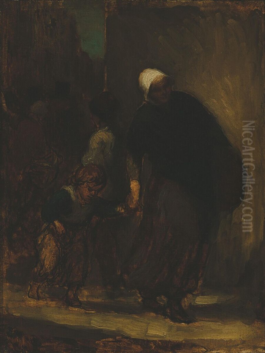 Straattafereel Oil Painting by Honore Daumier