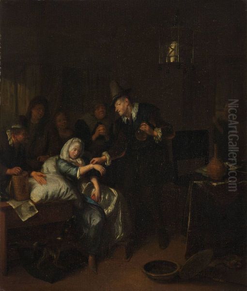 Doktersbezoek Oil Painting by Richard Brakenburgh
