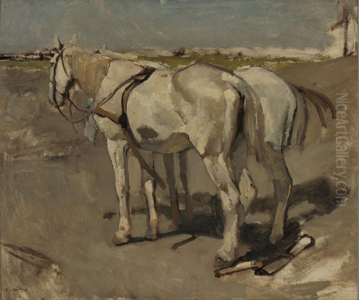 Twee witte paarden Oil Painting by George Hendrik Breitner
