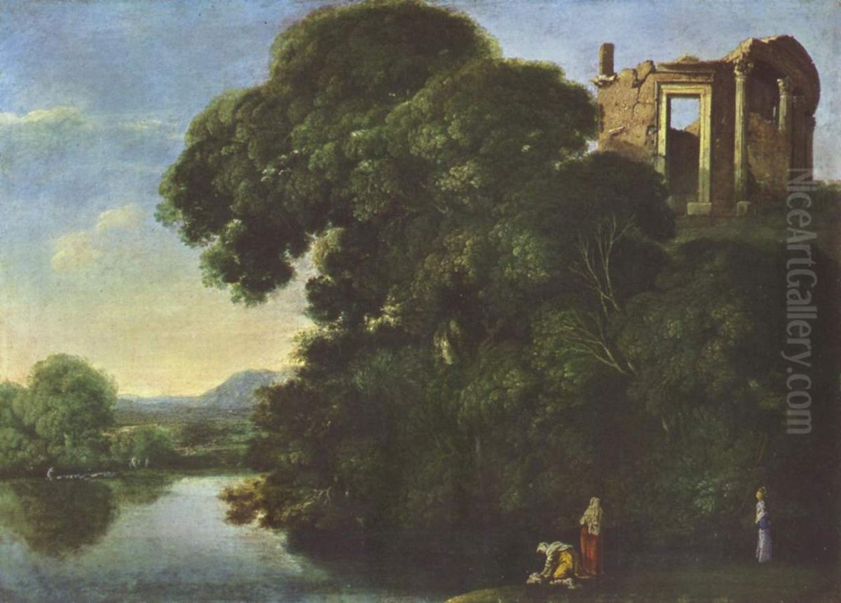 Landscape with the Temple of Vesta in Tivoli Oil Painting by Adam Elsheimer