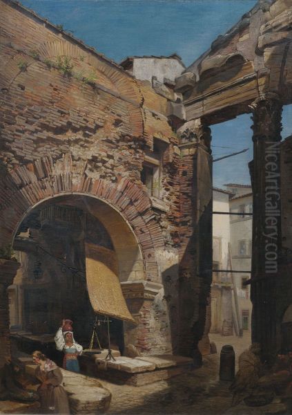 Bogen am Portikus der Octavia in Rom. Oil Painting by unknown