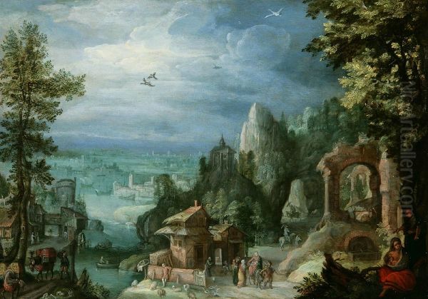 Extensive Landscape with the Rest on The Flight into Egypt Oil Painting by Anton Mirou