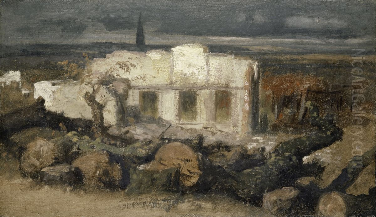 Destroyed House near Kehl Oil Painting by Arnold Bocklin