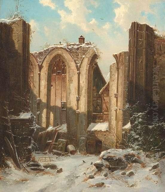 The remains of a monastery in winter Oil Painting by Carl Julius von Leypold