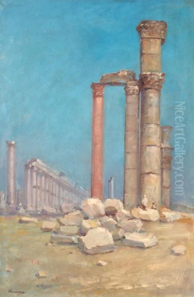 Peisaj cu ruine antice Oil Painting by Eugeniu Voinescu