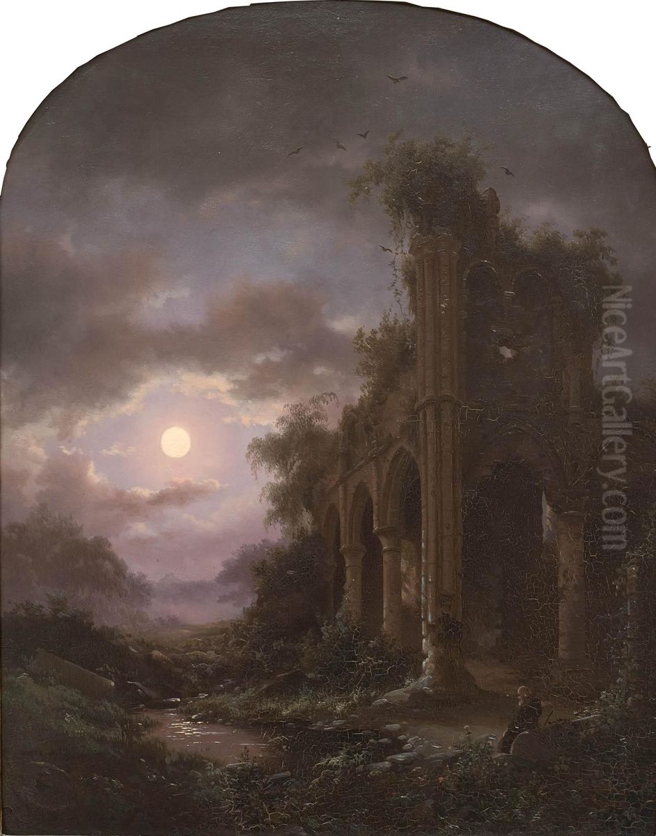 Meditating Monk at Night Oil Painting by Fredrik Marinus Kruseman