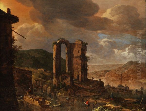 Landscape with Roman Ruin Oil Painting by Herman Saftleven