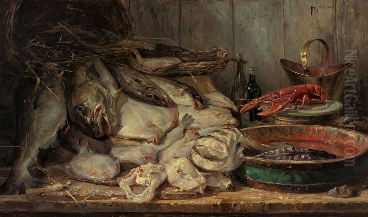Visstilleven Oil Painting by August Willem van Voorden