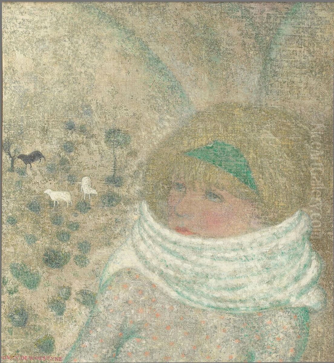 Etude pour ma fille refugiee au Pays de Galles (Mijn dochterke als vluchtelinge in het land van Wales) Oil Painting by Gustave Van De Woestijne