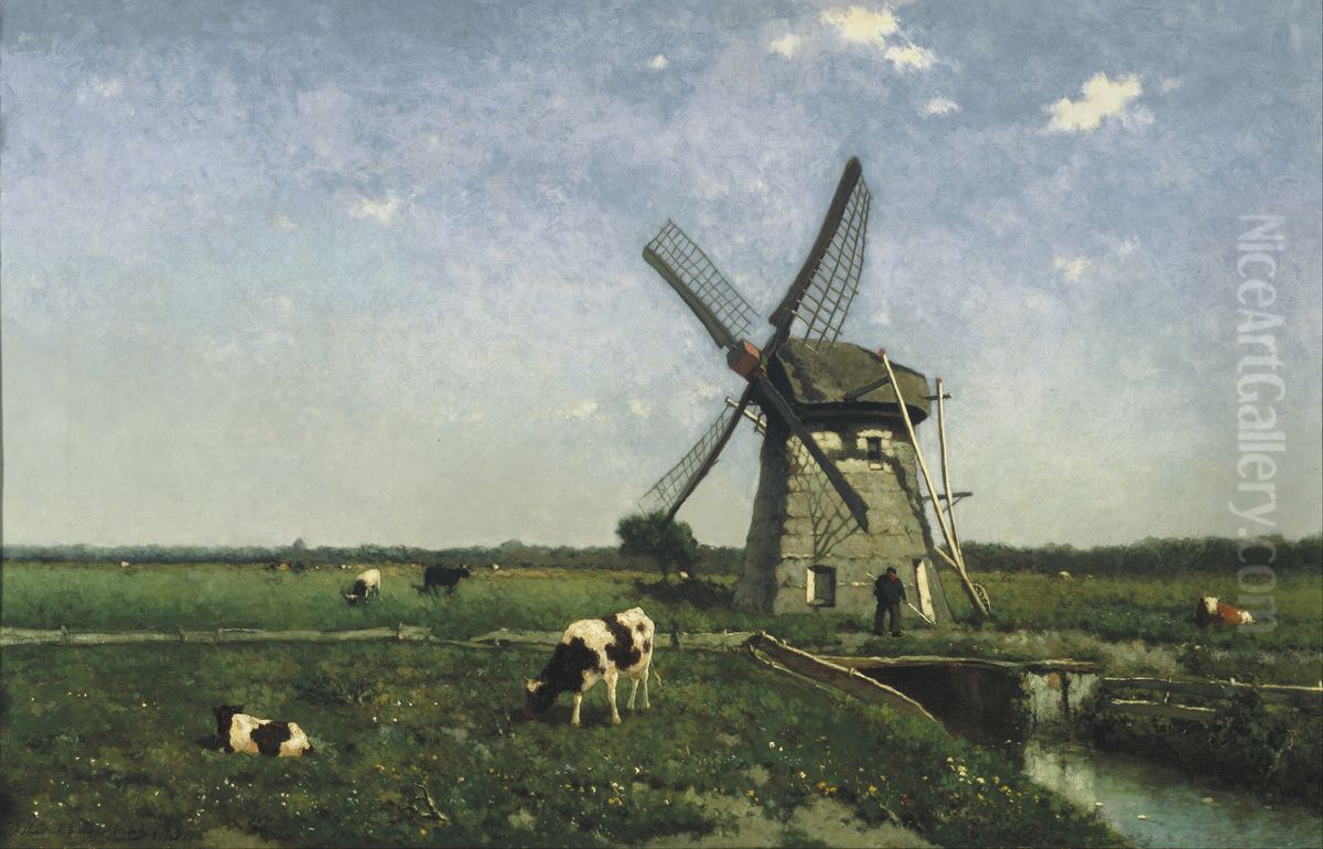 Landschap met molen bij Schiedam Oil Painting by Johan Hendrik Weissenbruch