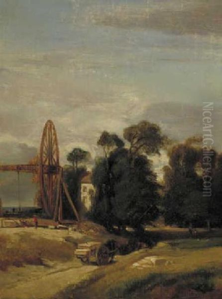 Landscape with trees and a quarry Oil Painting by Adolphe Hervier