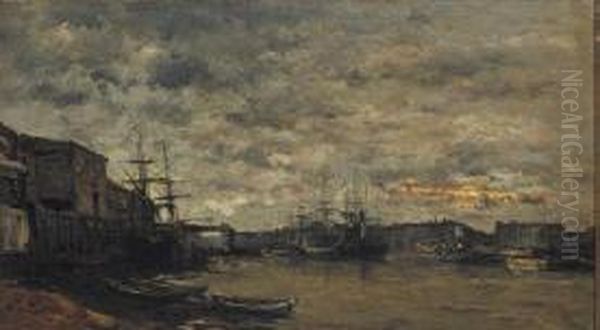 De haven van Bordeaux. Oil Painting by Charles-Francois Daubigny
