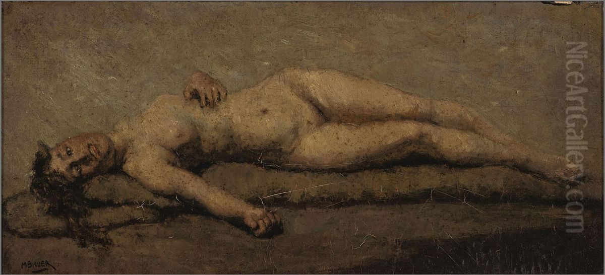 Lying Nude Oil Painting by Marius Bauer