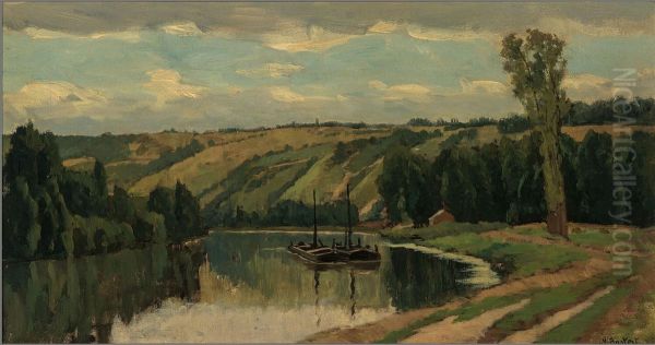 View of the Seine near Mantes Oil Painting by Nicolaas Bastert