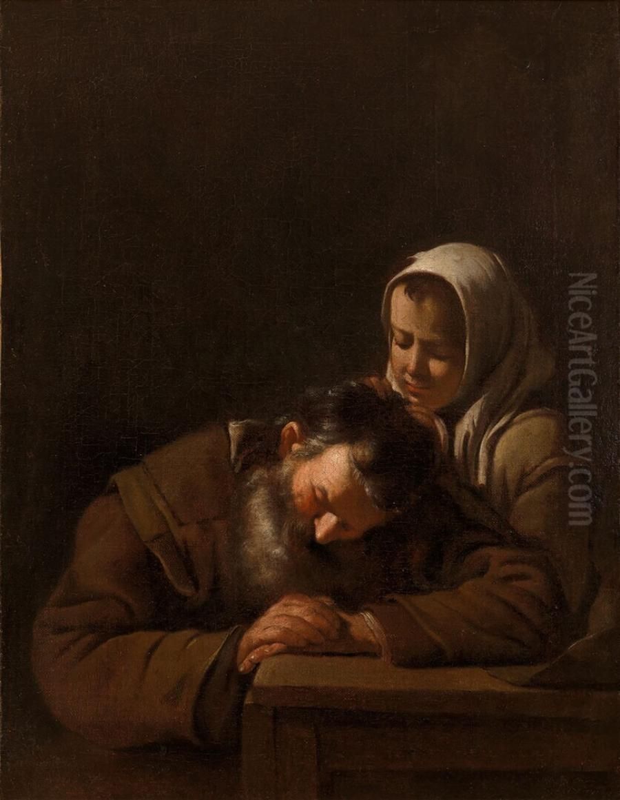 Sleeping Old Man and Girl Oil Painting by Michiel Sweerts