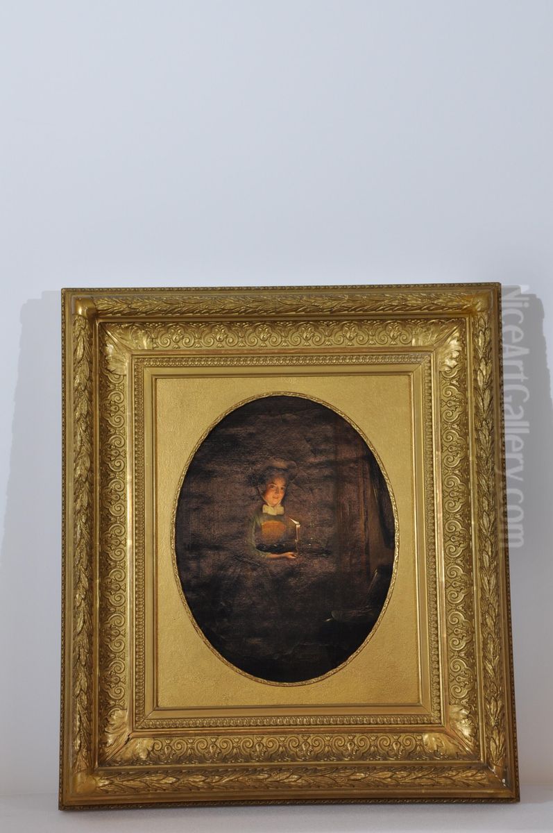 Dienstmeisje bij kaarslicht Oil Painting by Johannes Rosierse