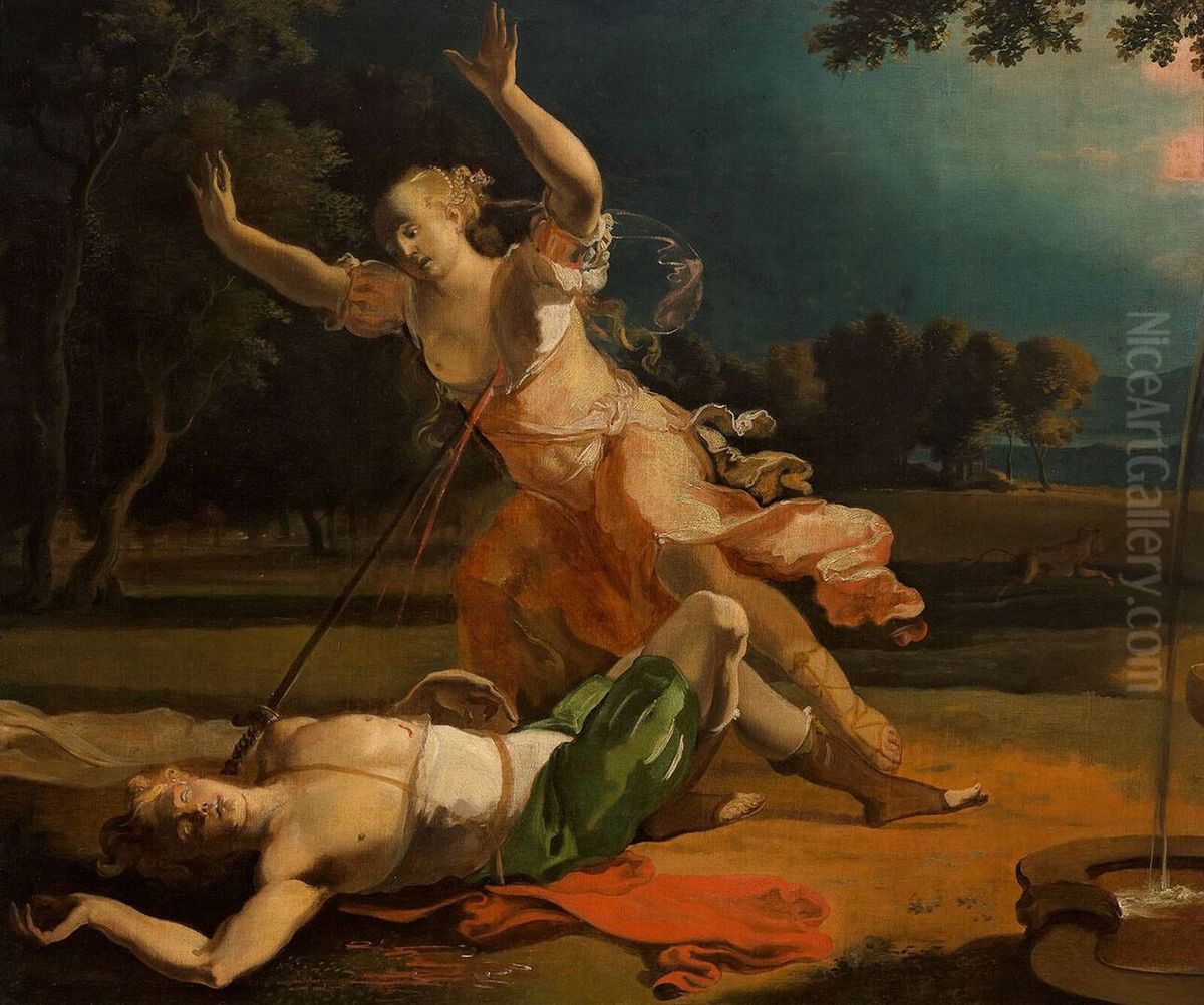 Pyramus and Thisbe Oil Painting by Abraham Danielsz. Hondius