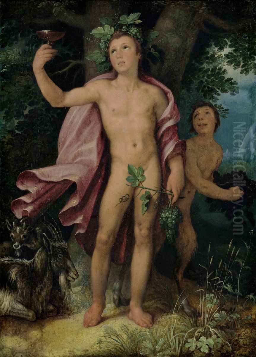 Bacchus and a Satyr Oil Painting by Cornelis van Haarlem