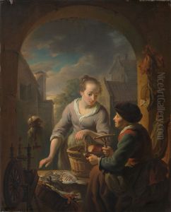 Visverkoopster bij avond