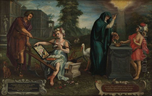 Allegory on the friendship between the artist and Joannes Radermacher  (1538 -1617) Oil Painting by Joris Hoefnagel