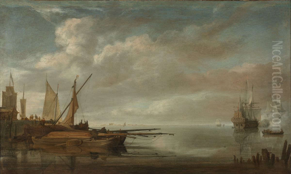 Kalm water Oil Painting by Simon De Vlieger